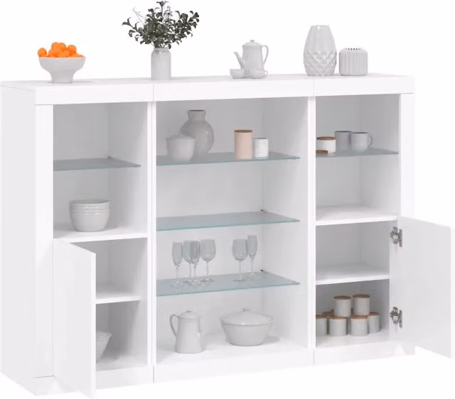 Set di 3 credenze moderne vidaXL in legno multistrato bianco con luci LED integrate