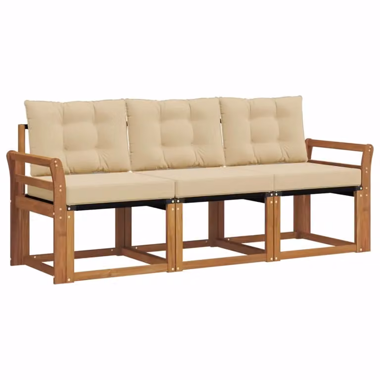 Set di divani da esterno vidaXL in legno di acacia e textilene, colore beige, 3 pezzi