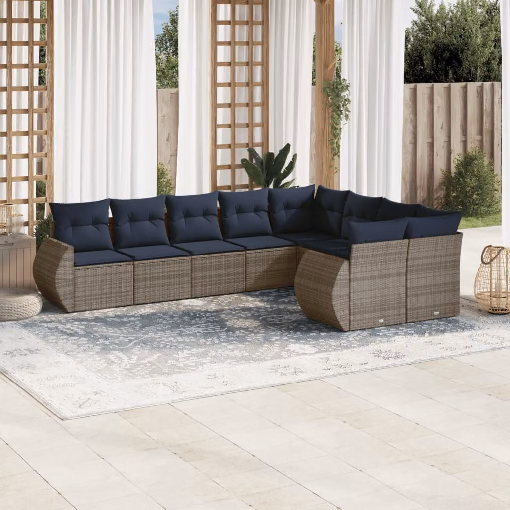 Set di divani da giardino vidaXL in polyrattan grigio con cuscini, design moderno a forma di L per esterno