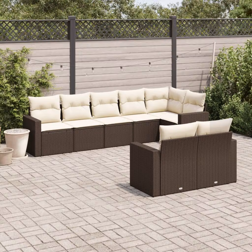 vidaXL Set Divani da Giardino 8 pz a Forma a L in Polyrattan Marrone con Cuscini e Coperture Rimovibili – 1