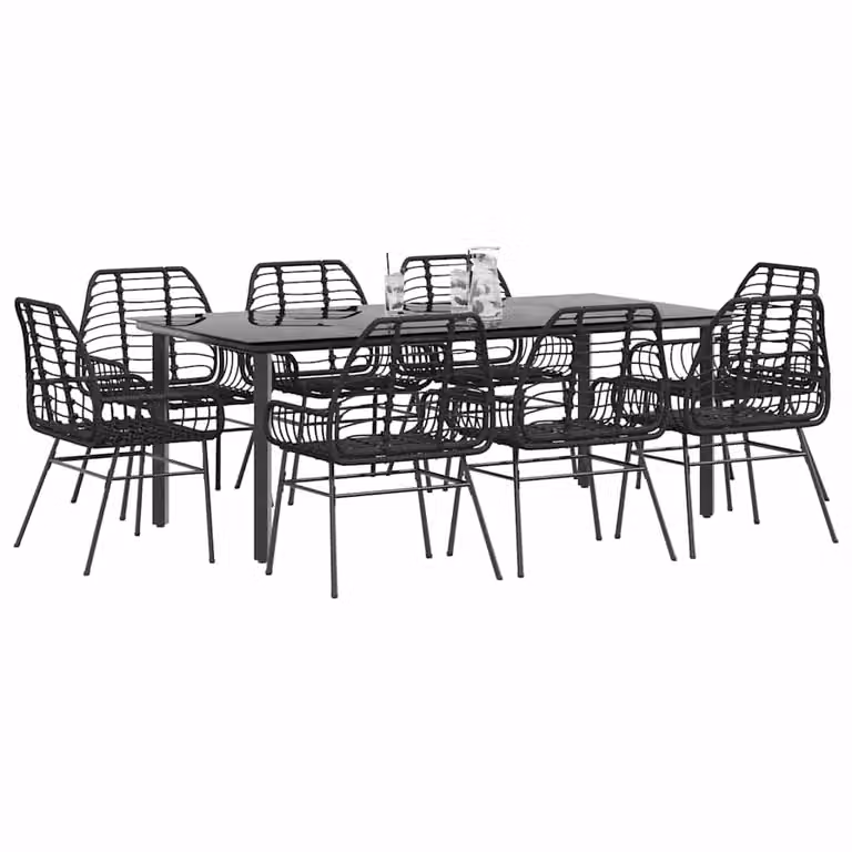 Set da Pranzo da Giardino vidaXL in Polyrattan e Vetro Nero, 9 Pezzi