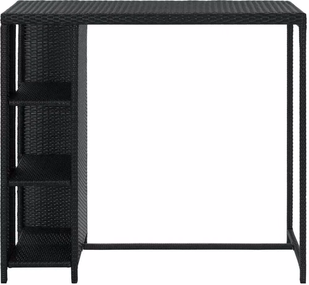 Tavolo da Bar con Ripiani Nero 120x60x110 cm in Polyrattan