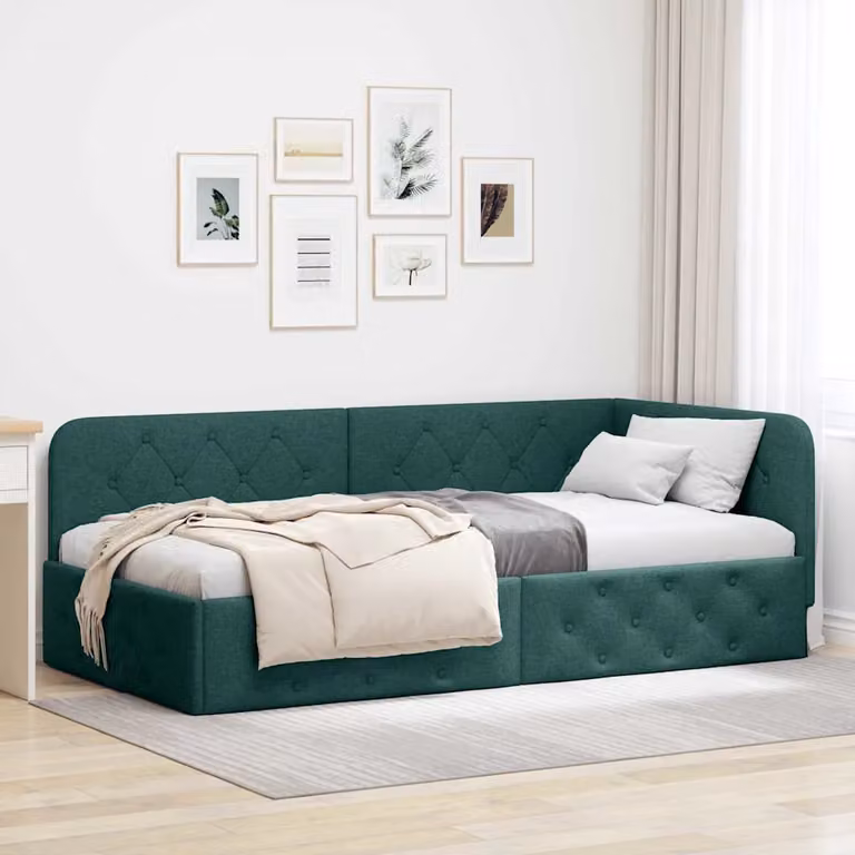 vidaXL Letto ad angolo imbottito in tessuto Verde, L 90 x P 200 cm