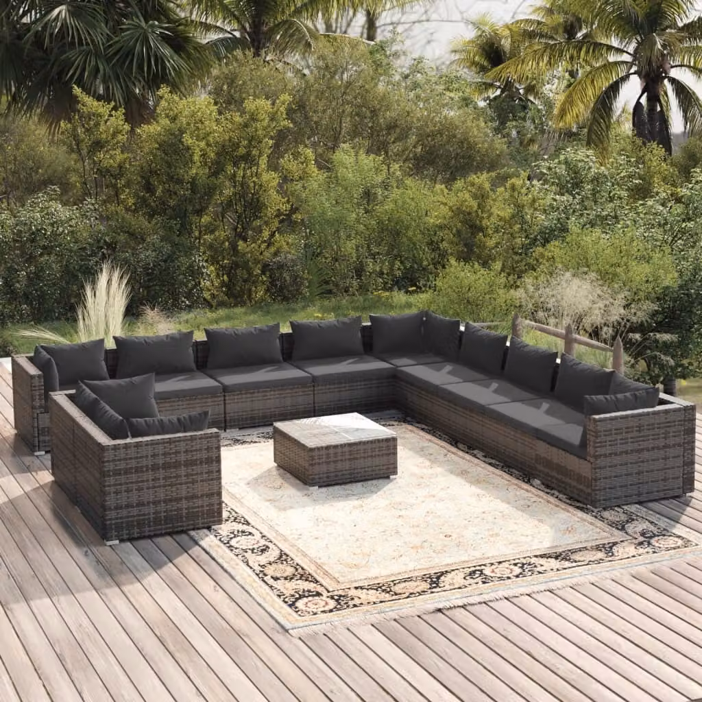 Maison Exclusive - Set da giardino da 12 pezzi con cuscini, in rattan sintetico grigio