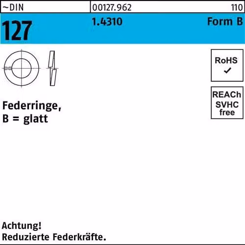 Rondelle elastiche Reyher DIN 127 1.4310 B 36 inox 001279629360000 (10 pezzi)