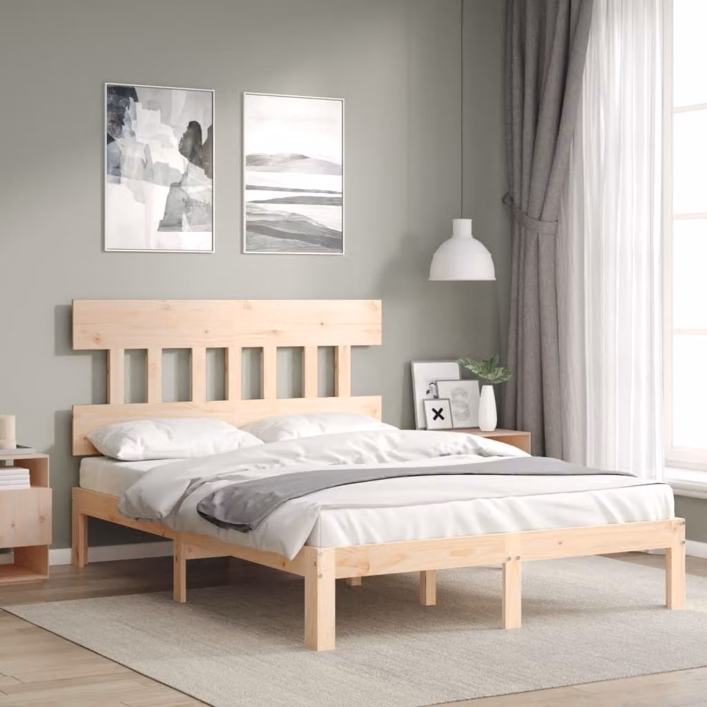 The Living Store Letto in legno massiccio con testiera 140x190 cm