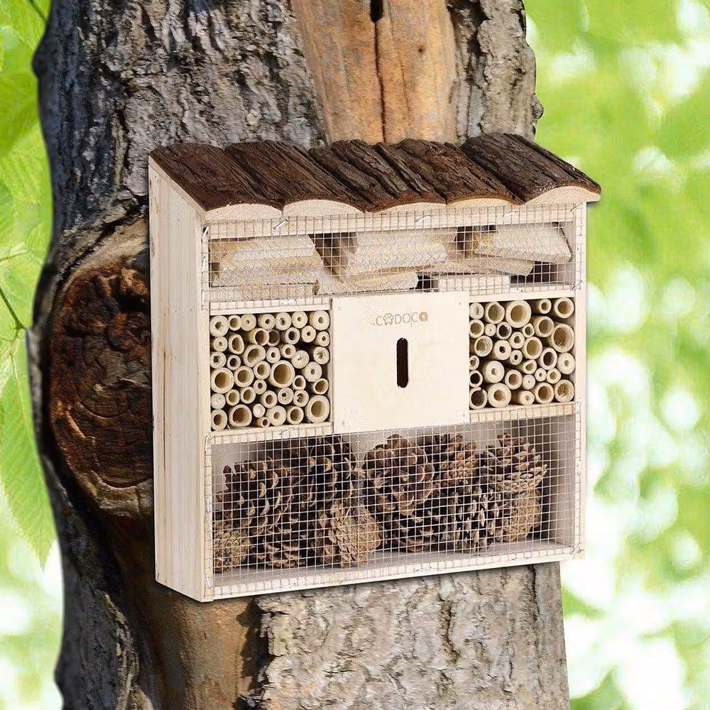Hotel per insetti per api e insetti, 30,5x9,5x31 cm, materiali naturali