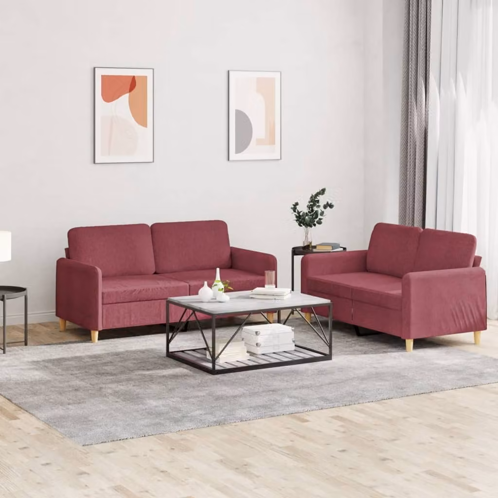 Maison Exclusive - Set divano a 2 posti con cuscini in tessuto bordeaux