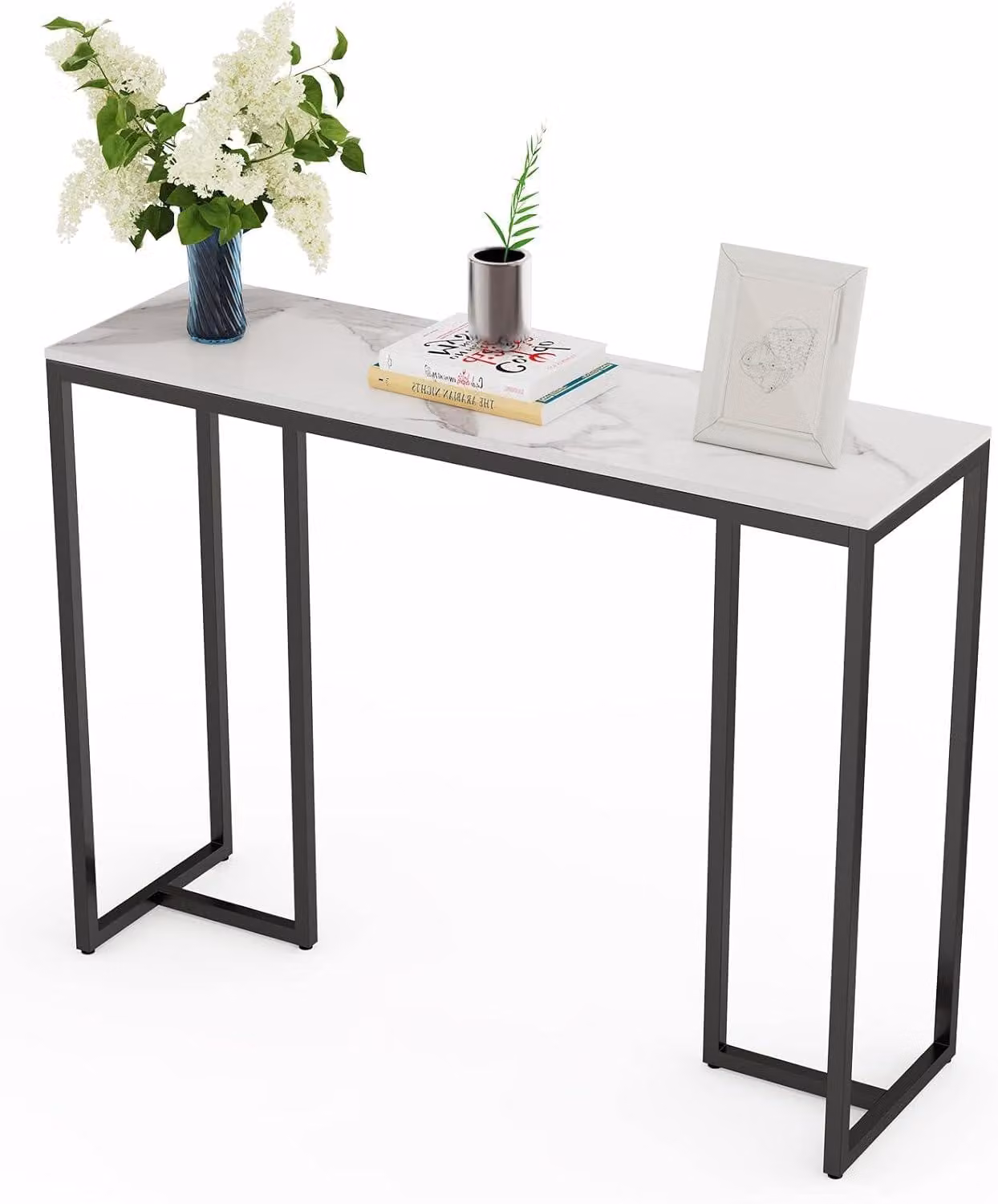 Tavolino consolle – Mobiletto per l'ingresso – Tavolino da divano – Piano in marmo effetto bianco – Materiale in pietra sinterizzata resistente al calore