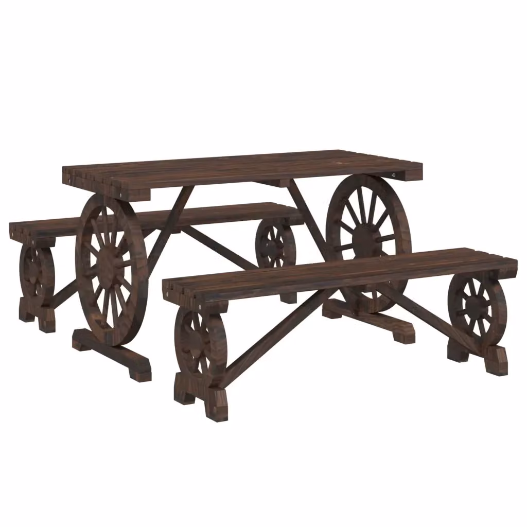 Set da Pranzo da Giardino vidaXL in Legno di Abete Marrone, 3 Pezzi – 2
