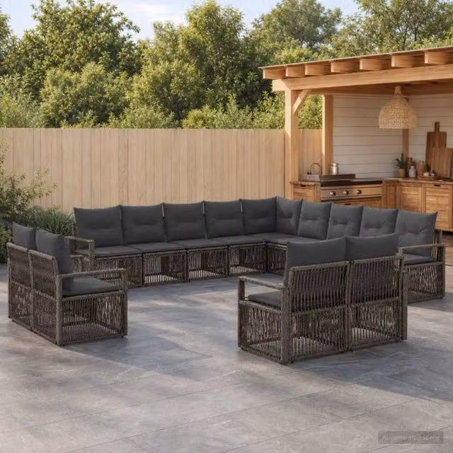 Set Divano da Giardino a L vidaXL in Polyrattan Grigio con Cuscini e Struttura in Acciaio – 1