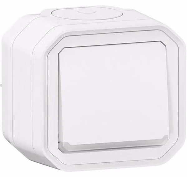 Legrand PLEXO New: pulsante da incasso per ambienti umidi con contatto di chiusura, illuminato, spia di localizzazione integrata, IP55 IK07, 10 A, bianco, 069762L