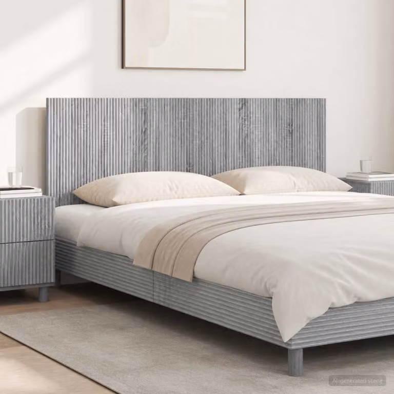 Testiera da muro vidaXL ARNHEM in legno ingegnerizzato grigio con ripiano integrato e scomparti laterali L 160 x H 50 x P 13,4 cm