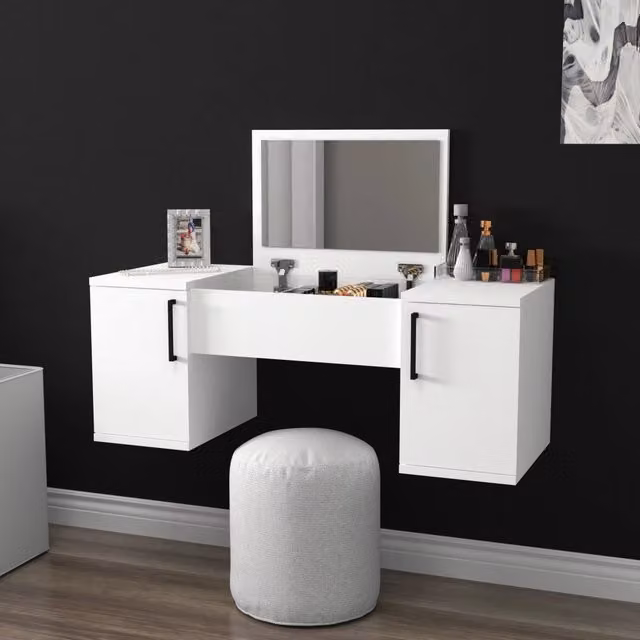 Mobile da Trucco Cicerale DMORA con Specchio Bianco L 100 cm, P 35 cm, H 74 cm
