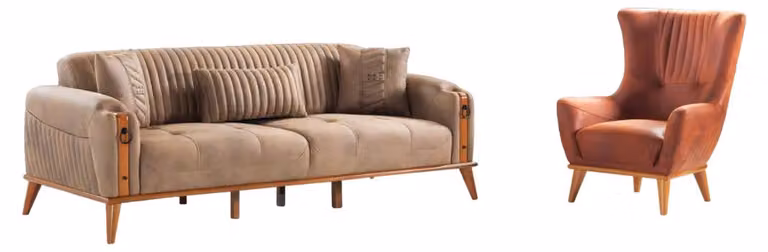 Wohnzimmer-Set 2tlg Braun Leder 3-Sitzer Sofa Sessel Wohnzimmer Modern
