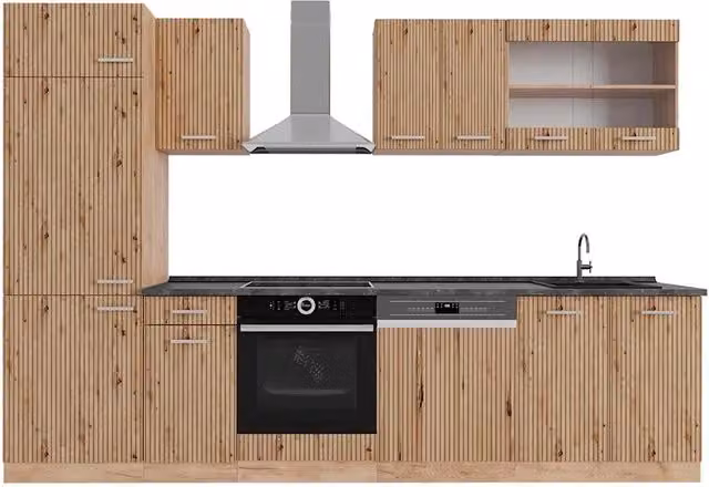 Cucina componibile moderna Vicco R-Line in rovere e antracite, L: 300 cm – 1