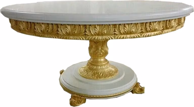 Casa Padrino tavolo da pranzo barocco rotondo bianco/oro con piano in vetro 140 cm - Tavolo barocco arredo
