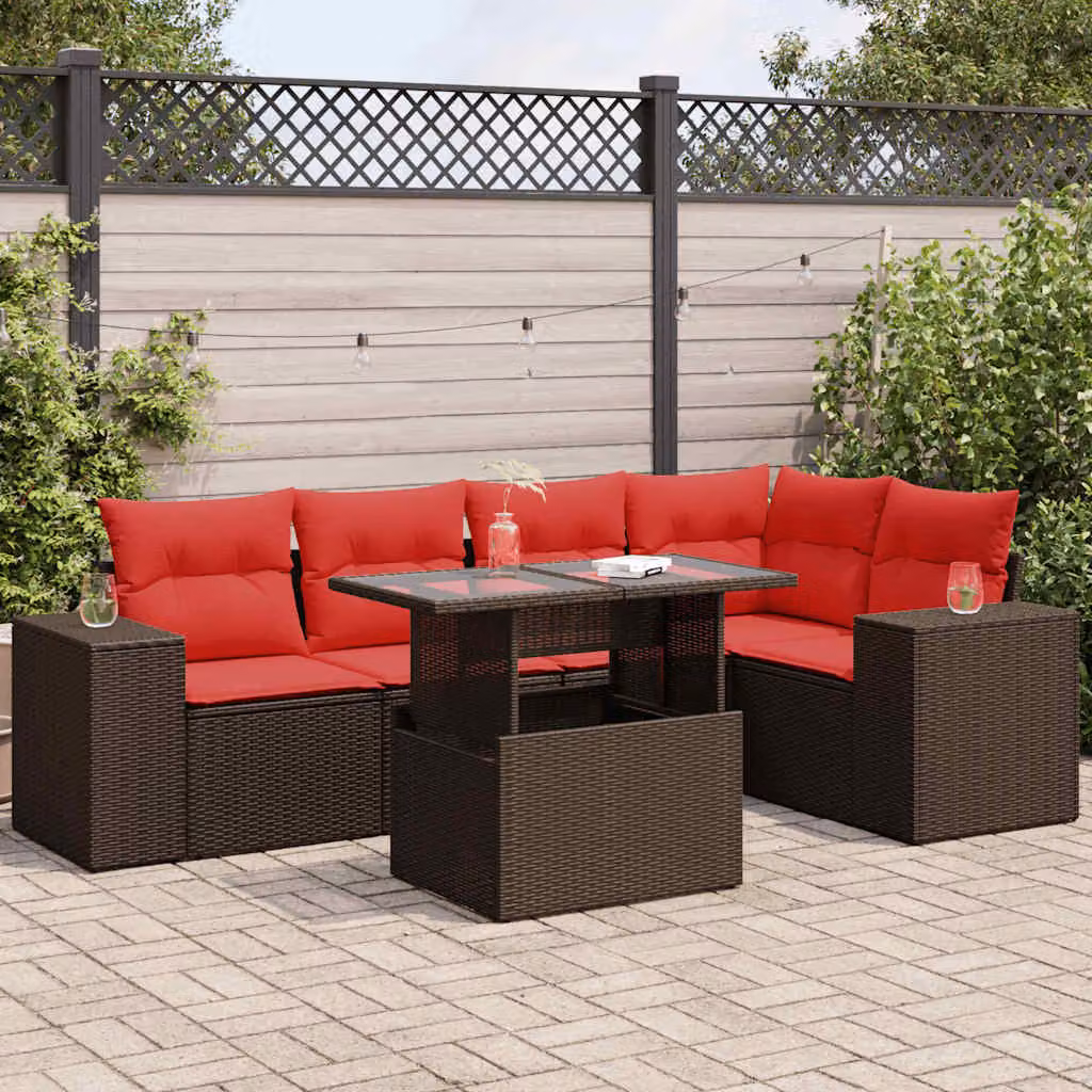 Set Divano da Giardino vidaXL 6 pz in Polyrattan Marrone con Cuscini e Tavolino da Caffè