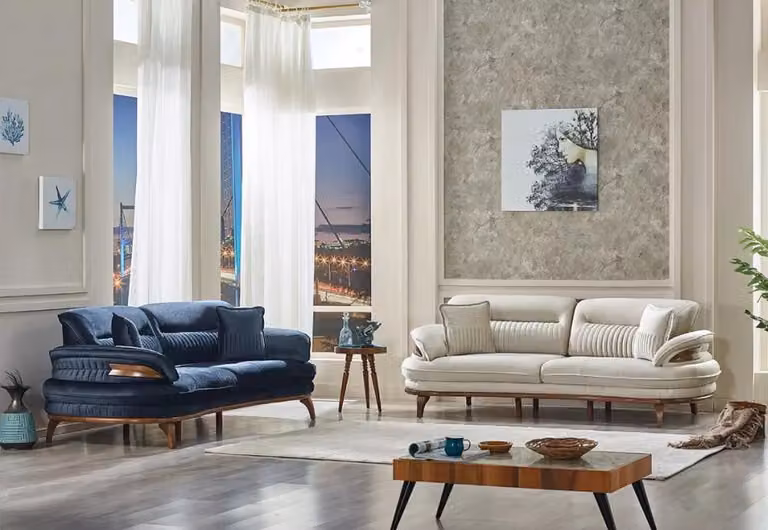 Sofagarnitur 2x Sofas Dreisitzer Couch Wohnzimmer Design Polstermöbel