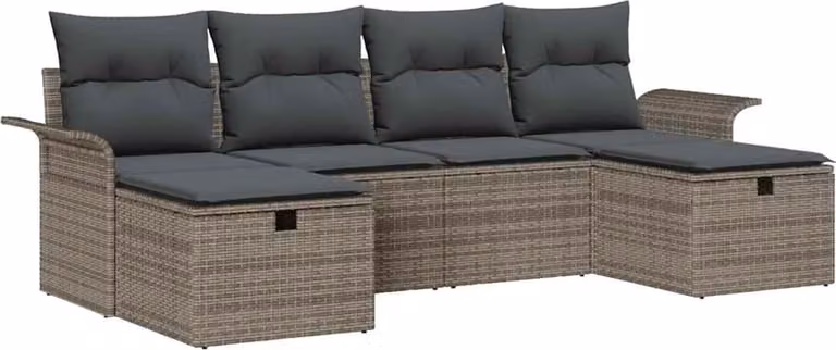 Set Divano da Giardino con cuscino 6 pcs Grigio Poly Rattan