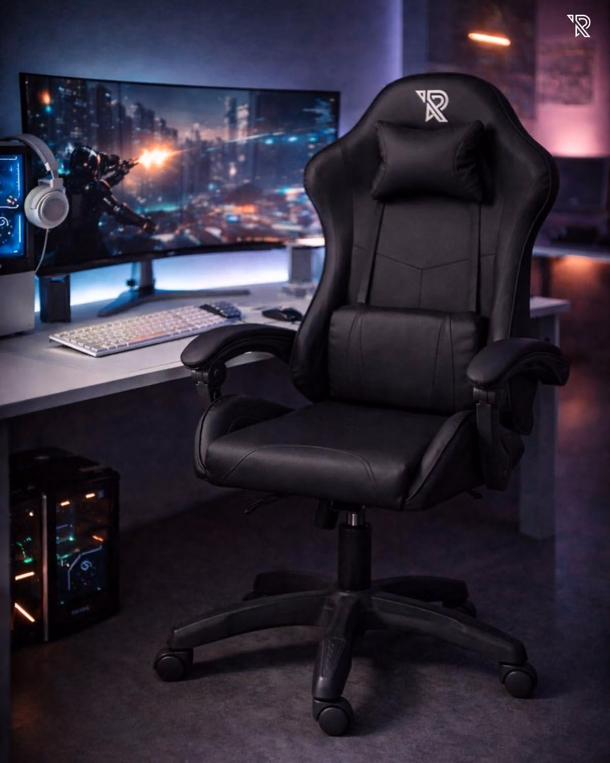 Sedia da gaming - Ecopelle nera - Braccioli 1D - Reclinabile - Per uso interno