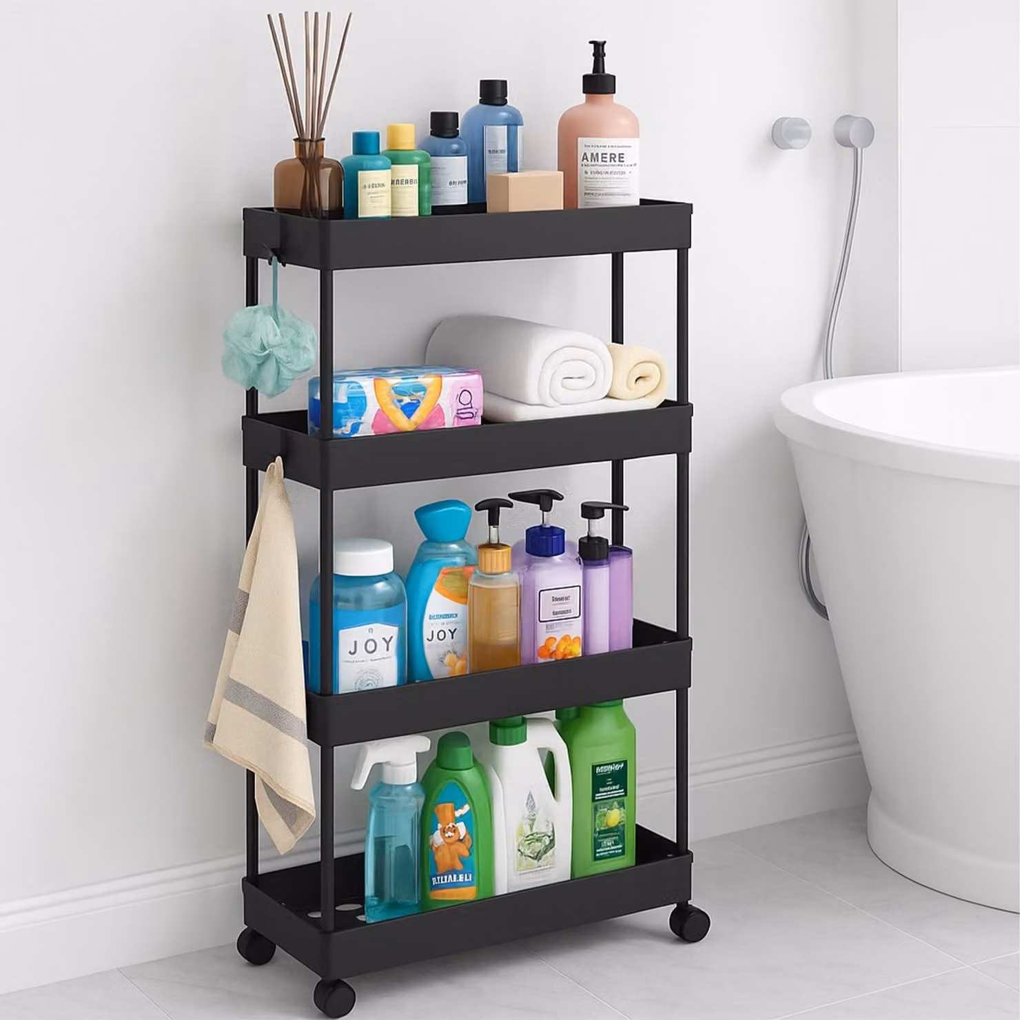Carrello portaoggetti intelligente a 4 ripiani - Organizer mobile per cucina e bagno