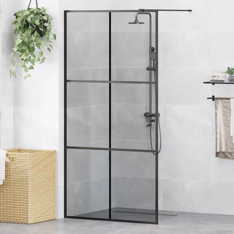 Parete Doccia Walk-in vidaXL in Vetro Temperato Trasparente con Profilo Nero L: 100 cm, H: 195 cm