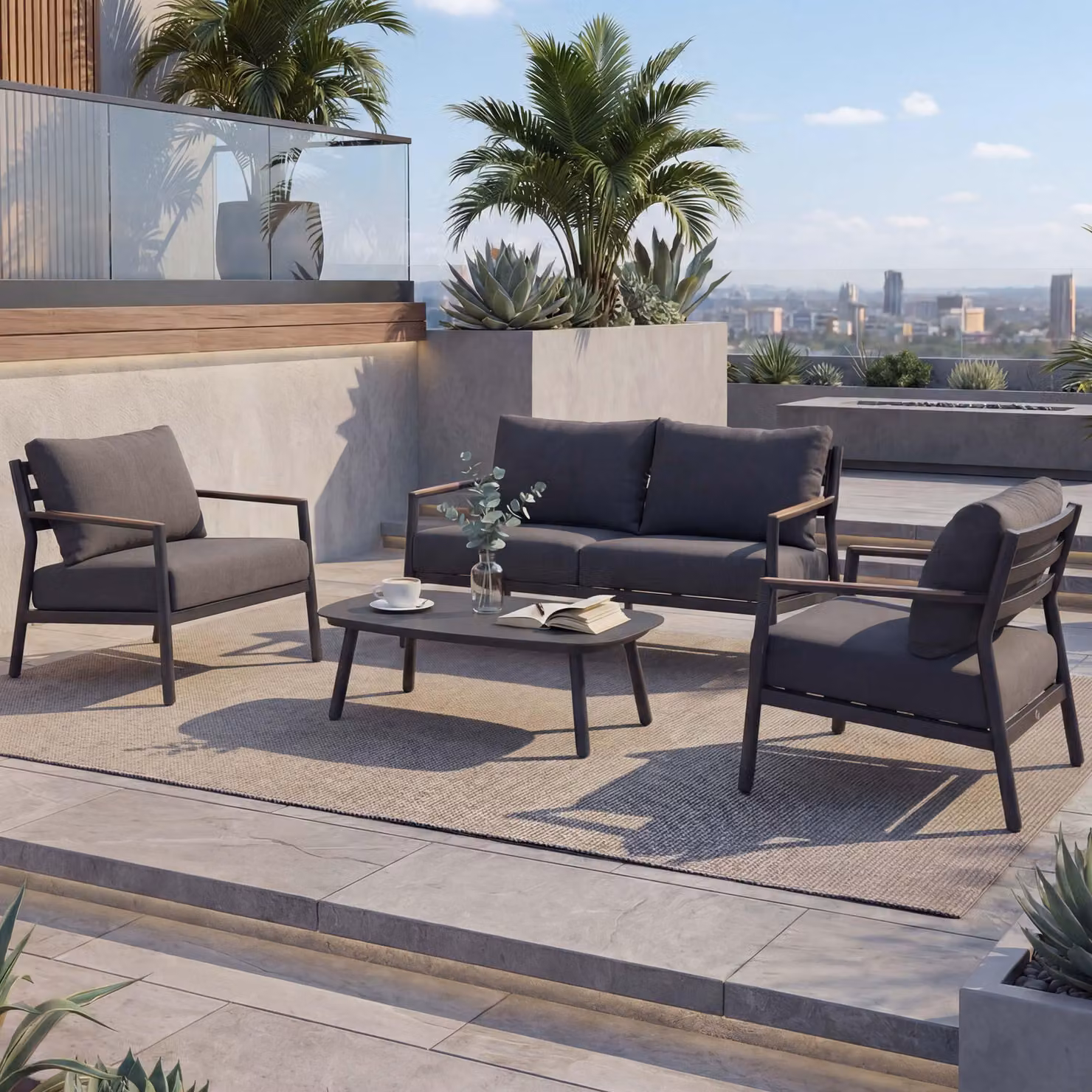 Set da giardino in alluminio MCW-P79, set lounge divano salotto giardino, tessuto/olefina 210 g/m² ~ grigio scuro