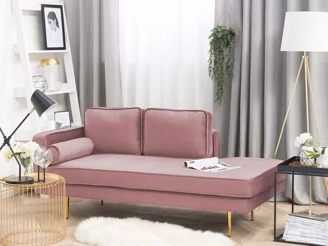 Chaise longue BELIANI in velluto rosa con orientamento a sinistra, design moderno con gambe in metallo e cuscini inclusi, L/P/H: 171 x 79 x 63 cm