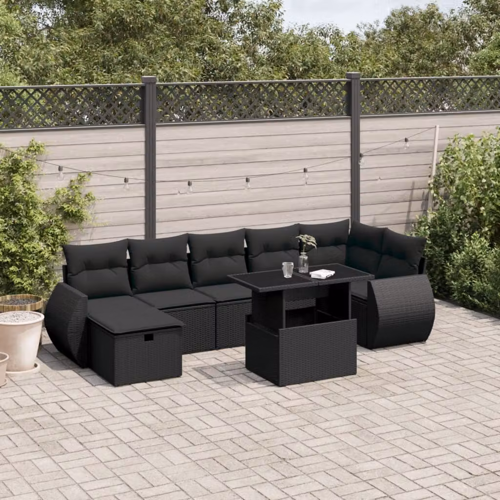 Maison Exclusive - Set da giardino 8 pezzi con cuscini in polyrattan nero