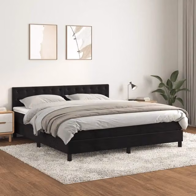 Letto Ibrido con Giroletto a Molle e Materasso vidaXL in Velluto Nero e Bianco L/P/H: 160 x 200 x 78 cm