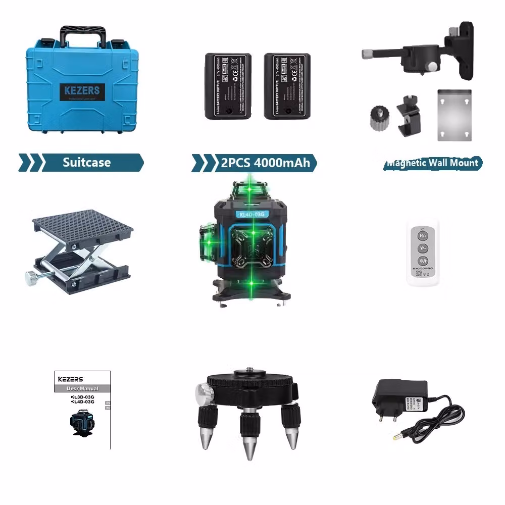 Livella laser verde a 360°, 16 linee 4D, autolivellante, alta precisione, KL4D-03G/li/ul/div