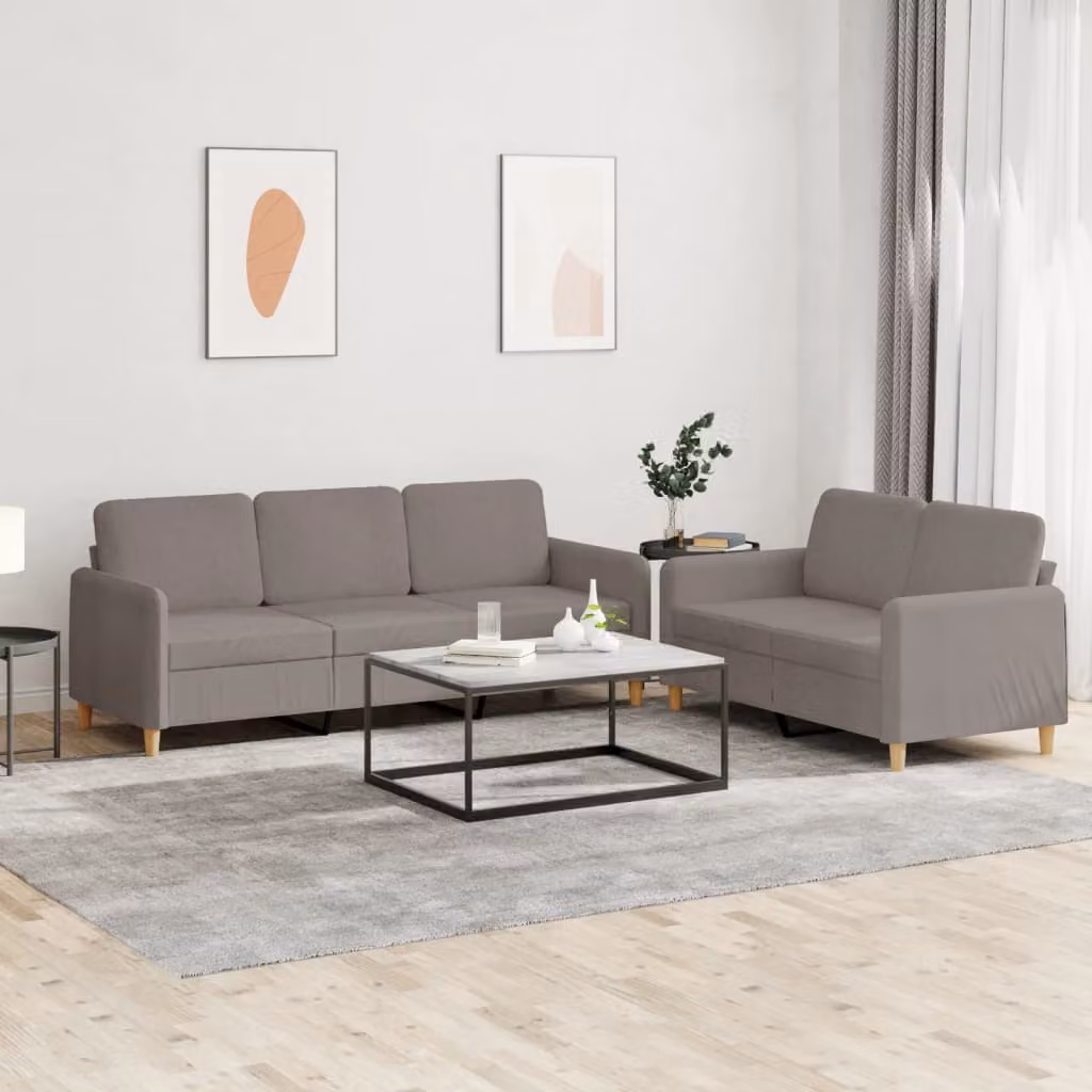 Set di Divani vidaXL composto da un divano a 2 posti e un divano a 3 posti in tessuto beige e grigio con cuscini inclusi per il tuo soggiorno