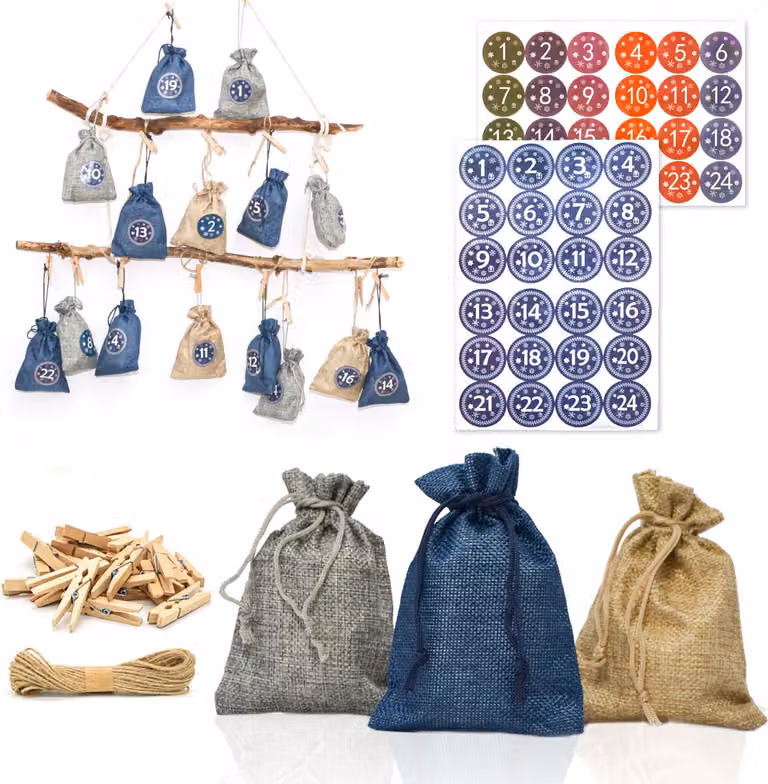 Calendario dell'Avvento fai da te da riempire - 24 sacchetti regalo - kit completo per l'artigianato