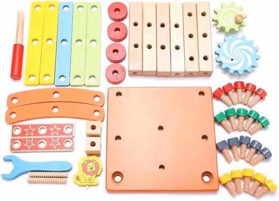 Sedile di montaggio multifunzionale per bambini in legno multicolore con kit di costruzione creativo e intelligente