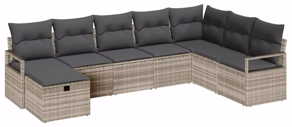 Set di mobili da giardino grigio chiaro, in rattan sintetico. Design modulare e resistente. 6 posti a sedere. Struttura in acciaio verniciato a polvere. Adatto per l'uso esterno e resistente alle intemperie
