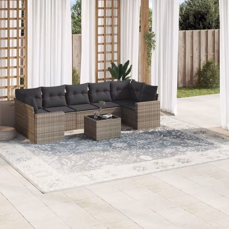 Maison Exclusive - Set Divano da Giardino 8 pz con Cuscini Grigio in Polyrattan