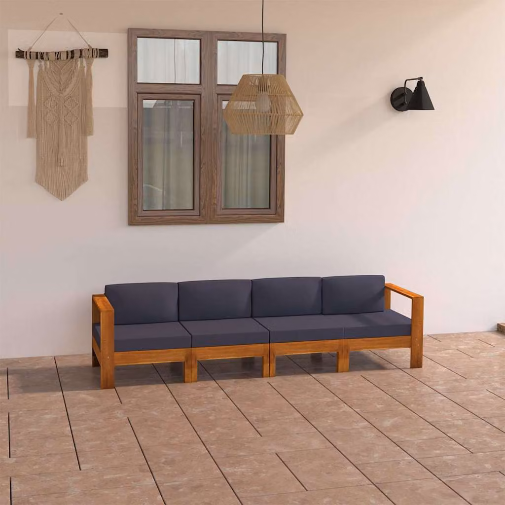 vidaXL Divano da Giardino 4 Posti in Legno di Acacia con Cuscini Grigio Moderno – 1