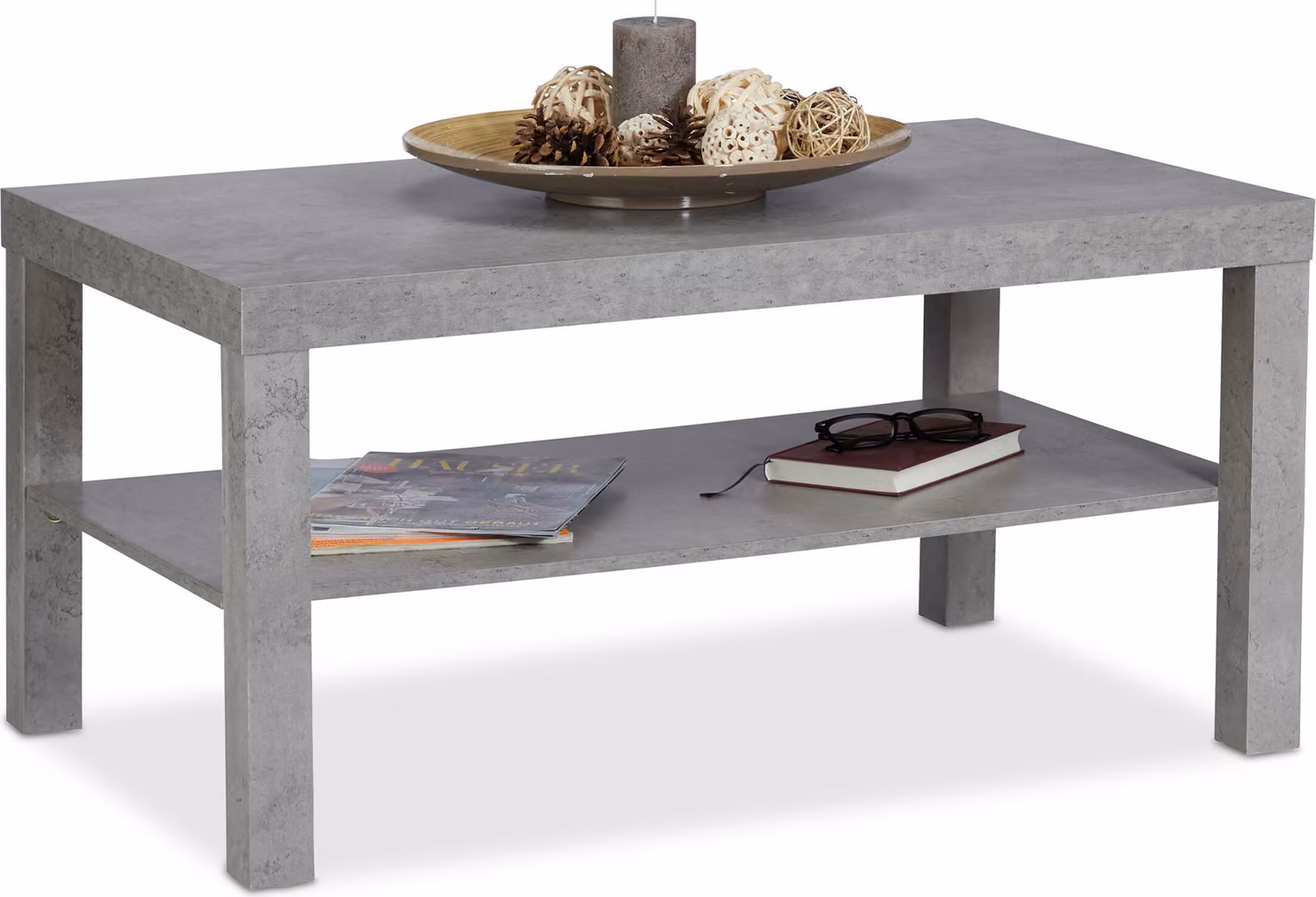 Tavolino Relaxdays effetto cemento, con ripiano, tavolino basso, per soggiorno, A x L x P 45 x 90 x 55 cm, grigio