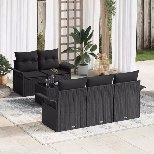 Set Divano da Giardino 6 pz 5-Numero di posti Nero 3353912