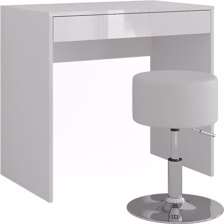 Tavolo da toeletta Vicco Sherry Bianco/Bianco lucido 81.4 cm senza specchio, con sgabello, Model 57676