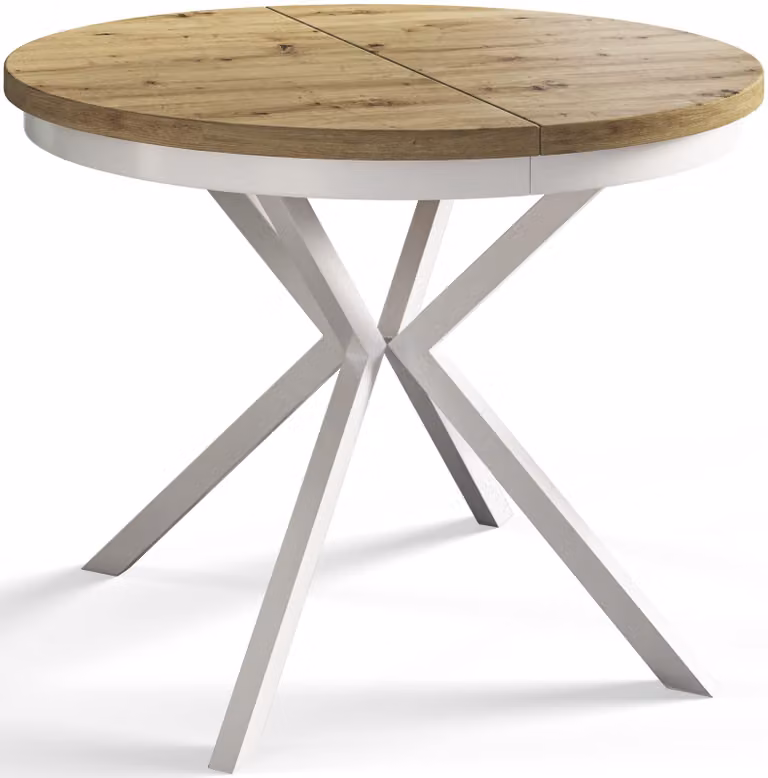 Alpi Moebel, Tavolo da Pranzo Rotondo, Tavolo da Cucina Allungabile, Diamentro: 90-170 cm, Gambe in Metallo Bianco, Artisan