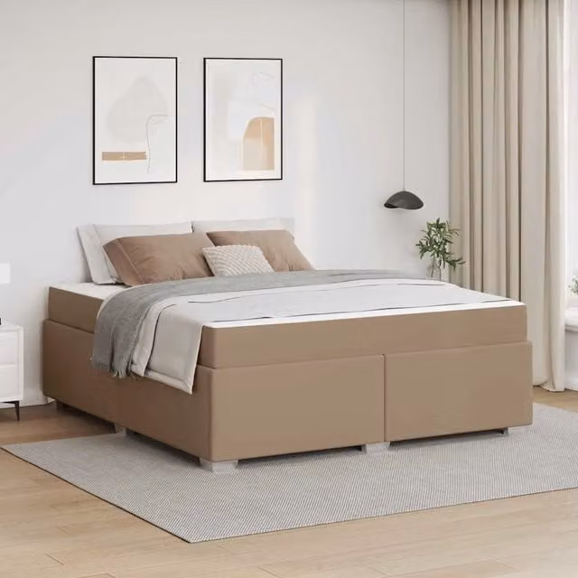 Struttura letto moderno vidaXL in ecopelle beige e marrone con doghe in legno L: 181 cm, P: 201.5 cm, H: 280 cm