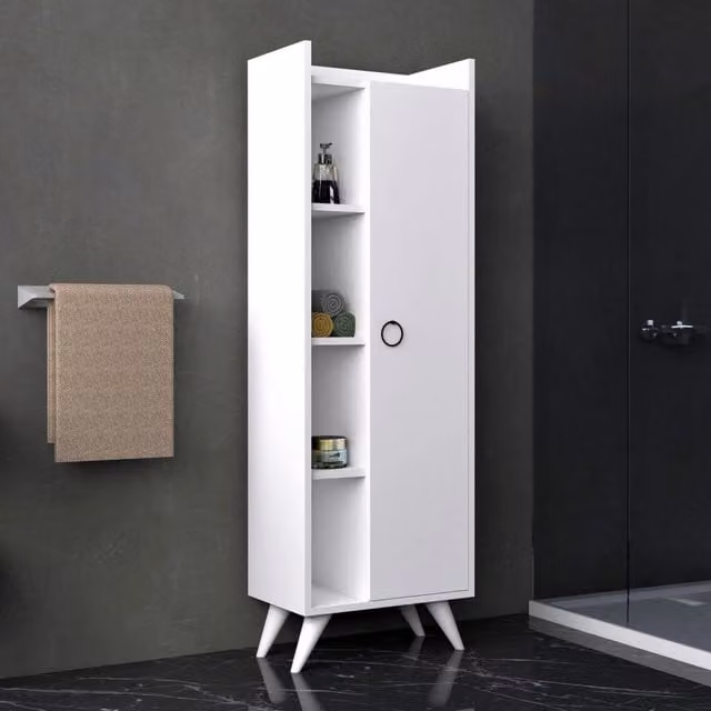 DMORA Mobile Colonna Moderno con Ante e Ripiani Interni, Bianco Opaco, L: 50 cm, P: 32 cm, H: 140 cm – 1