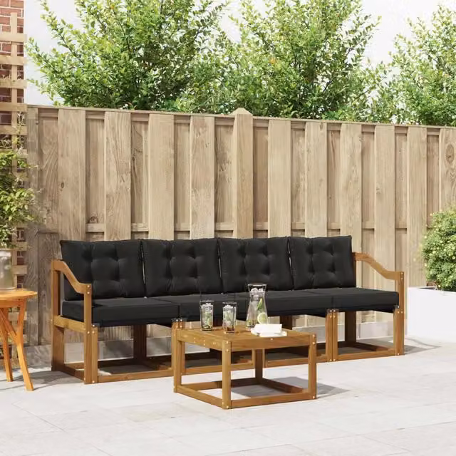 Set di divani da esterno vidaXL in legno di acacia e textilene con tavolo da caffè, colore marrone e nero – 1