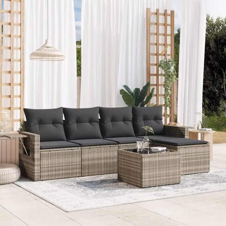 Maison Exclusive - Set Divano da Giardino 6pz con Cuscini Grigio Chiaro Polyrattan