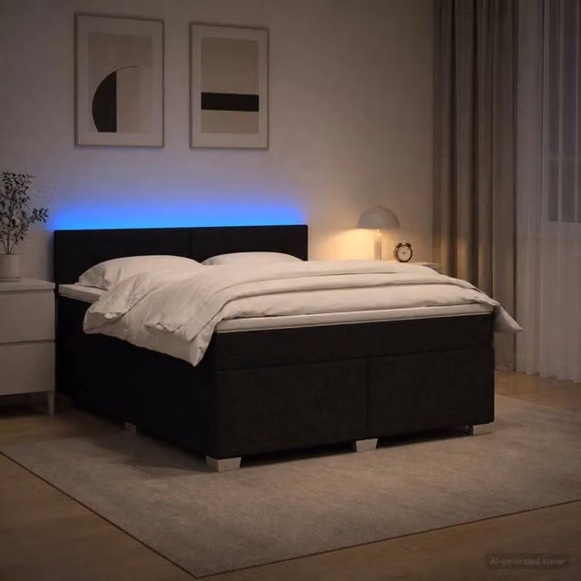 Letto con Box Spring, Materasso e LED Nero 140 x 190 cm Tessuto 3451940