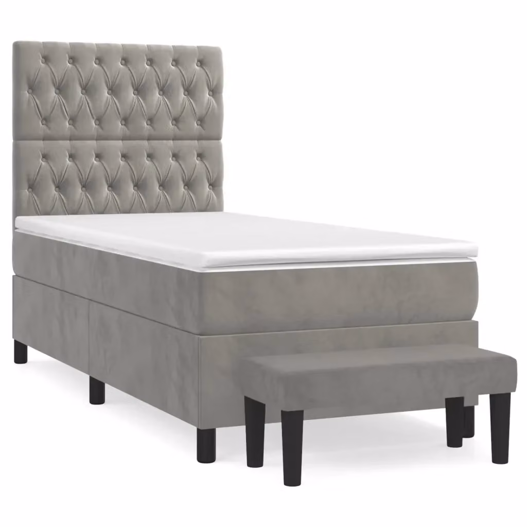 Letto Ibrido con Giroletto a Molle e Materasso vidaXL in Velluto Grigio e Bianco L/P/H: 203 x 90 x 128 cm – 2