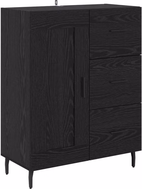 Credenza moderna con cassetto in rovere nero e finitura opaca, ideale per soggiorno o sala da pranzo, L: 69,5 cm, P: 34 cm, H: 90 cm