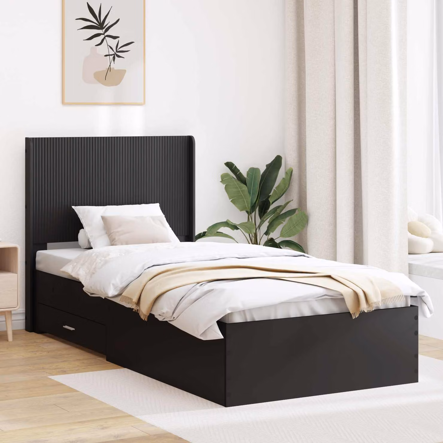 vidaXL Struttura letto moderna con contenitore e testata in legno nero L/P/H: 193 x 80 x 140 cm